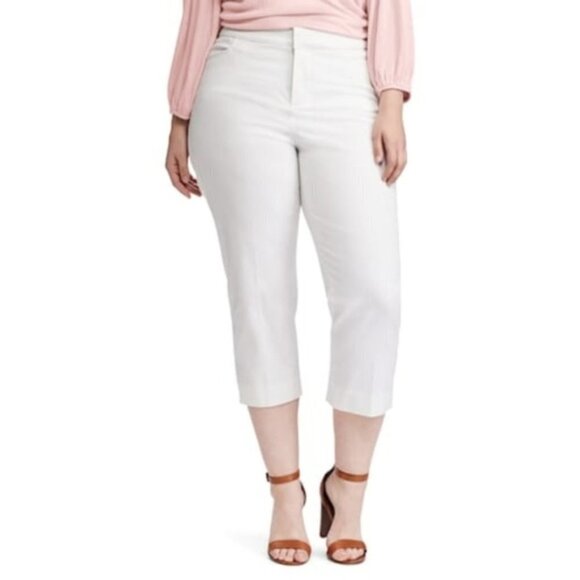 Chaps Womens White High Rise Stretch Twill Capris Pants Plus Size 24W New - Picture 1 of 8